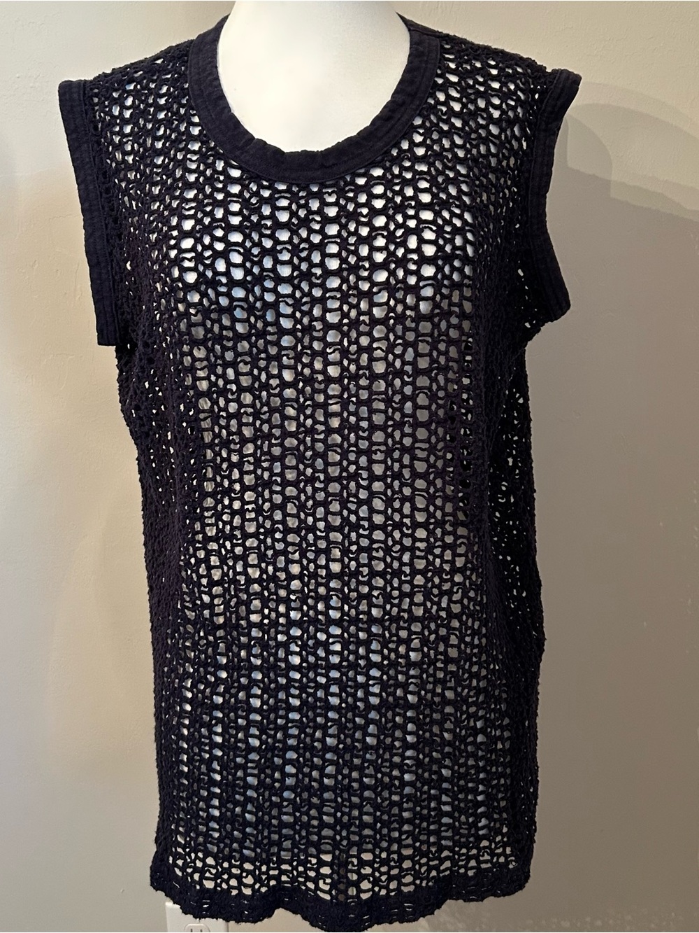 Vintage NY-5 Women’s Swim Suit Shirt Black Crochet Sleeveless One Sz Fits All